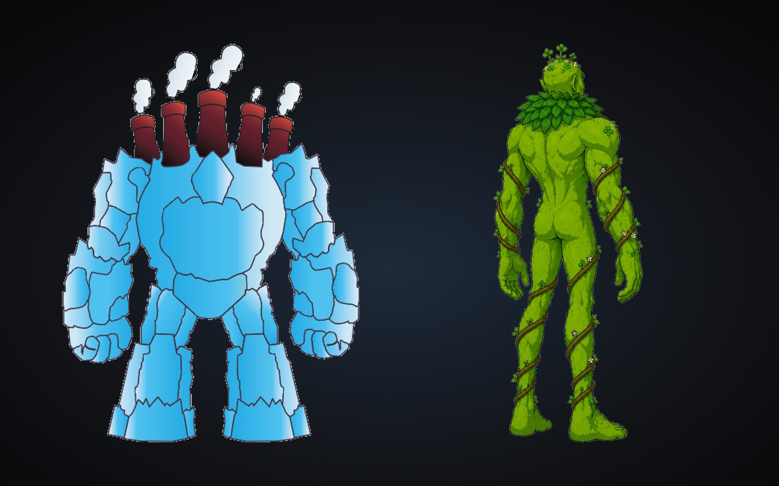 Golem de glace et golem de feuilles