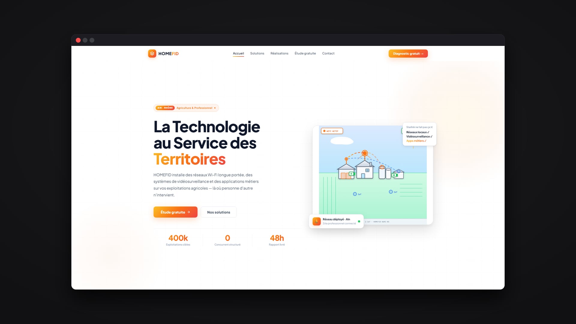 Accueil de la refonte du site Homefid